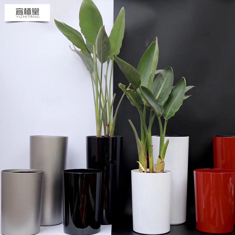 5001宜植堂歐式簡約落地圓柱形自動澆灌懶人花盆高檔烤漆花盆批發