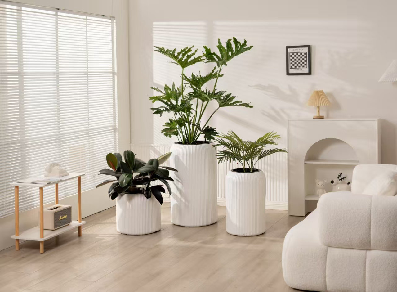 6002 自動吸水仿藤編花盆創意多方形高腳花盆慶典門廳大號